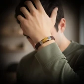 Kaplan Gözü Taşlı Kahverengi Deri Erkek Çelik Bileklik 31834B6D2 thumbnail 2