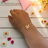 14 Ayar Altın Plakalı Burca Özel Altın Renkli Zincirli Beyaz Taş Desenli Kuğu Kuşu Motifli Hediye Bileklik-601 thumbnail 2