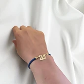 14 Ayar Altın Plakalı Harfe Özel Lacivert Örgü İpli Kuğu Kuşu Figürlü Hediye Bileklik-604 thumbnail 2