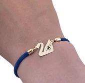 14 Ayar Altın Plakalı Harfe Özel Lacivert Örgü İpli Kuğu Kuşu Figürlü Hediye Bileklik-604 thumbnail 3