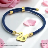 14 Ayar Altın Plakalı Burca Özel Lacivert Örgü İpli Kuğu Kuşu Figürlü Hediye Bileklik-604 thumbnail 1
