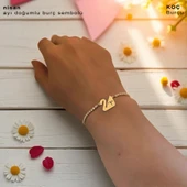 14 Ayar Altın Plakalı Doğum Ayına Özel Altın Renkli Zincirli Beyaz Taş Desenli Kuğu Kuşu Motifli Hediye Bileklik-601 thumbnail 2