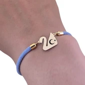 14 Ayar Altın Plakalı Sembole Özel Kuğu Kuşu Motifli Mavi İpek Örgülü Hediye Bileklik-603 thumbnail 3