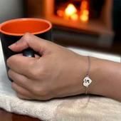 925 Ayar Gümüş Plakalı Harfe Özel Zincirli Kalp Figürlü Hediye Bileklik-585 thumbnail 2