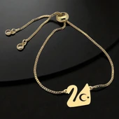 14 Ayar Altın Plakalı Sembole Özel Kuğu Kuşu Motifli Altın Renkli Zincirli Hediye Bileklik-599 thumbnail 1