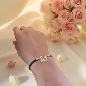 14 Ayar Altın Plakalı Sembole Özel Kuğu Kuşu Figürlü Lacivert Örgü İpli Hediye Bileklik-604 thumbnail 2