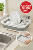 Katlanabilir Gri-Beyaz Bulaşıklık, Drenaj Delikli, Kaşıklıklı, Geniş Kapasiteli, Kamp ve Mutfak Kullanımı İçin Uygun - 1