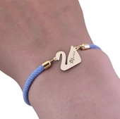 14 Ayar Altın Plakalı İsme Özel Kuğu Kuşu Motifli Mavi İpek Örgülü Hediye Bileklik-603 thumbnail 3