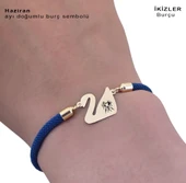 14 Ayar Altın Plakalı Burca Özel Lacivert Örgü İpli Kuğu Kuşu Figürlü Hediye Bileklik-604 thumbnail 3