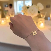 14 Ayar Altın Plakalı Sembole Özel Kuğu Kuşu Motifli Altın Renkli Zincirli Hediye Bileklik-599 thumbnail 2