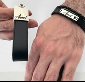 925 Ayar Gümüş Plakalı İsme Özel Taç Motifli Hakiki Siyah Derili Hediye Seti-584 thumbnail 2