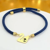 14 Ayar Altın Plakalı Sembole Özel Kuğu Kuşu Figürlü Lacivert Örgü İpli Hediye Bileklik-604 thumbnail 1