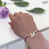 14 Ayar Altın Plakalı Burca Özel Mor İpek Örgülü Kuğu Kuşu Motifli Hediye Bileklik-605 thumbnail 2