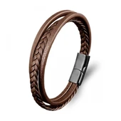 Kahverengi Deri Erkek Bileklik – Titanyum Çelik Manyetik Kilitli 31833B14D4 thumbnail 1
