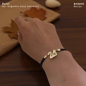 14 Ayar Altın Plakalı Doğum Ayına Özel Doğal Siyah Derili Kuğu Kuşu Figürlü Hediye Bileklik-606 thumbnail 2