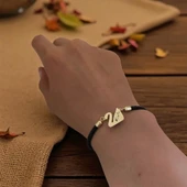 14 Ayar Altın Plakalı İsme Özel Kuğu Kuşu Figürlü Doğal Siyah Derili Hediye Bileklik-606 thumbnail 2