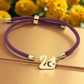 14 Ayar Altın Plakalı Sembole Özel Kuğu Kuşu Motifli Mor İpek Örgülü Hediye Bileklik-605 thumbnail 1