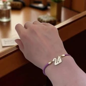 14 Ayar Altın Plakalı İsme Özel Kuğu Kuşu Motifli Mor İpek Örgülü Hediye Bileklik-605 thumbnail 2