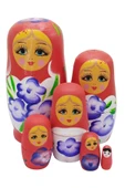 Ahşap Matruşka Bebek Altılı Set Kırmızı - 8