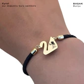 14 Ayar Altın Plakalı Burca Özel Doğal Siyah Derili Kuğu Kuşu Figürlü Hediye Bileklik-606 thumbnail 3