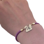 14 Ayar Altın Plakalı Sembole Özel Kuğu Kuşu Motifli Mor İpek Örgülü Hediye Bileklik-605 thumbnail 3