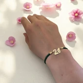 14 Ayar Altın Plakalı Sembole Özel Kuğu Kuşu Motifli Koyu Yeşil Örgü İpli Hediye Bileklik-607 thumbnail 2