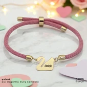 14 Ayar Altın Plakalı Doğum Ayına Özel Pembe Örgü İpli Kuğu Kuşu Motifli Hediye Bileklik-609 thumbnail 1