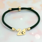 14 Ayar Altın Plakalı Sembole Özel Kuğu Kuşu Motifli Koyu Yeşil Örgü İpli Hediye Bileklik-607 thumbnail 1