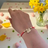 14 Ayar Altın Plakalı İsme Özel Kuğu Kuşu Figürlü Turuncu İpek Örgülü Hediye Bileklik-608 thumbnail 2