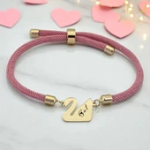 14 Ayar Altın Plakalı İsme Özel Kuğu Kuşu Motifli Pembe Örgü İpli Hediye Bileklik-609 thumbnail 1