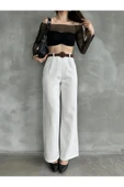 Beli Kemerli Pantolon - BEYAZ - 1