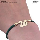 14 Ayar Altın Plakalı Doğum Ayına Özel Koyu Yeşil Örgü İpli Kuğu Kuşu Motifli Hediye Bileklik-607 thumbnail 3