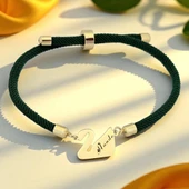 14 Ayar Altın Plakalı İsme Özel Kuğu Kuşu Motifli Koyu Yeşil Örgü İpli Hediye Bileklik-607 thumbnail 1