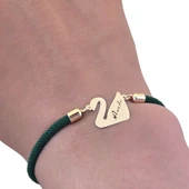 14 Ayar Altın Plakalı İsme Özel Kuğu Kuşu Motifli Koyu Yeşil Örgü İpli Hediye Bileklik-607 thumbnail 3