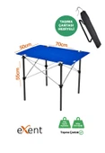Exent 50x70 cm Kamp Masası Katlanabilir Masa, Piknik Masası, Siyah Taşıma Çantalı-MAVI - 1
