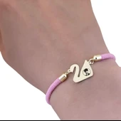 14 Ayar Altın Plakalı Sembole Özel Kuğu Kuşu Motifli Pembe Örgü İpli Hediye Bileklik-609 thumbnail 3