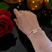 14 Ayar Altın Plakalı Sembole Özel Kuğu Kuşu Motifli Pembe Örgü İpli Hediye Bileklik-609 thumbnail 2