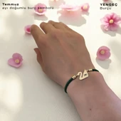 14 Ayar Altın Plakalı Burca Özel Koyu Yeşil Örgü İpli Kuğu Kuşu Motifli Hediye Bileklik-607 thumbnail 2