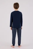 Arnetta Garson Erkek Çocuk Aile %100 Pamuk 4 Mevsim Uzun Kollu Ekoseli Pijama Takım - 7