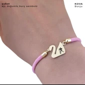 14 Ayar Altın Plakalı Burca Özel Pembe Örgü İpli Kuğu Kuşu Motifli Hediye Bileklik-609 thumbnail 3