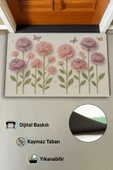 Valerine Life İplikten Düşler Nakışlı Şakayık Çiçekler Welcome Hoş Geldiniz Dijital Baskı Kapı Önü Paspası 45x70cm thumbnail 4