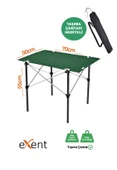 Exent 50x70 cm Kamp Masası Katlanabilir Masa, Piknik Masası, Siyah Taşıma Çantalı-PETROL YEŞİLİ - 1