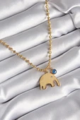Litae Trend BFS 316L Çelik Gold Renk Top Zincir Model Fil Figür Nazar Boncuk Detay Kadın Kolye thumbnail 1