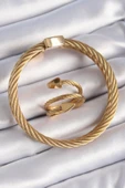 Litae Trend BFS 316L Çelik Gold Renk Sarmal Model Erkek Bileklik Yüzük Kombini - 1