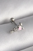 Litae Trend BFS 316L Çelik Gümüş Renk Zirkon Taş Detay Pembe Kalp İşleme Tragus Piercing - 1