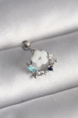 Litae Trend BFS 316L Çelik Gümüş Renk Zirkon Taş Detay Beyaz Çiçek Model Tragus Piercing - 1