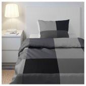Tek Kişilik Nevresim Takımı, Siyah 150x200 Cm %100 Pamuk Siyah Kare Çizgi - 2