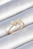 Litae Trend BFS Pirinç Gold Renk Beyaz Mineli Zirkon Taşlı Kelebek Model Kadın Yüzük - 1