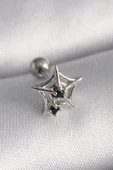 Litae Trend BFS 316L Çelik Gümüş Renk Siyah Zirkon Taş Detay Örümcek Ağ Model Tragus Piercing - 1