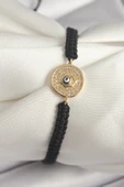 Litae Trend BFS Pirinç Gold Renk Zirkon Taşlı Nazar Boncuk İşleme Makrome Asansörlü Model Kadın Bileklik - 1